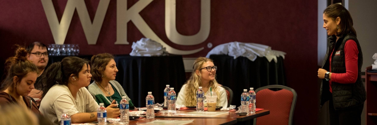 AHS students talking to professor