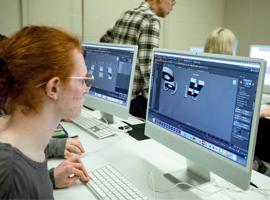 animation student working on computer