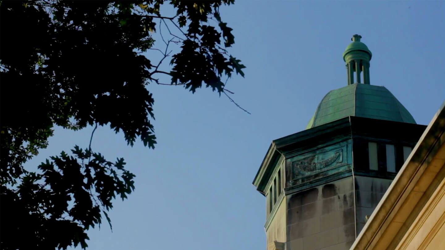 An aerial view of Van Meter Hall at Western Kentucky University