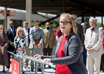 Dr. Evelyn Thrasher at Beam Raising Ceremony