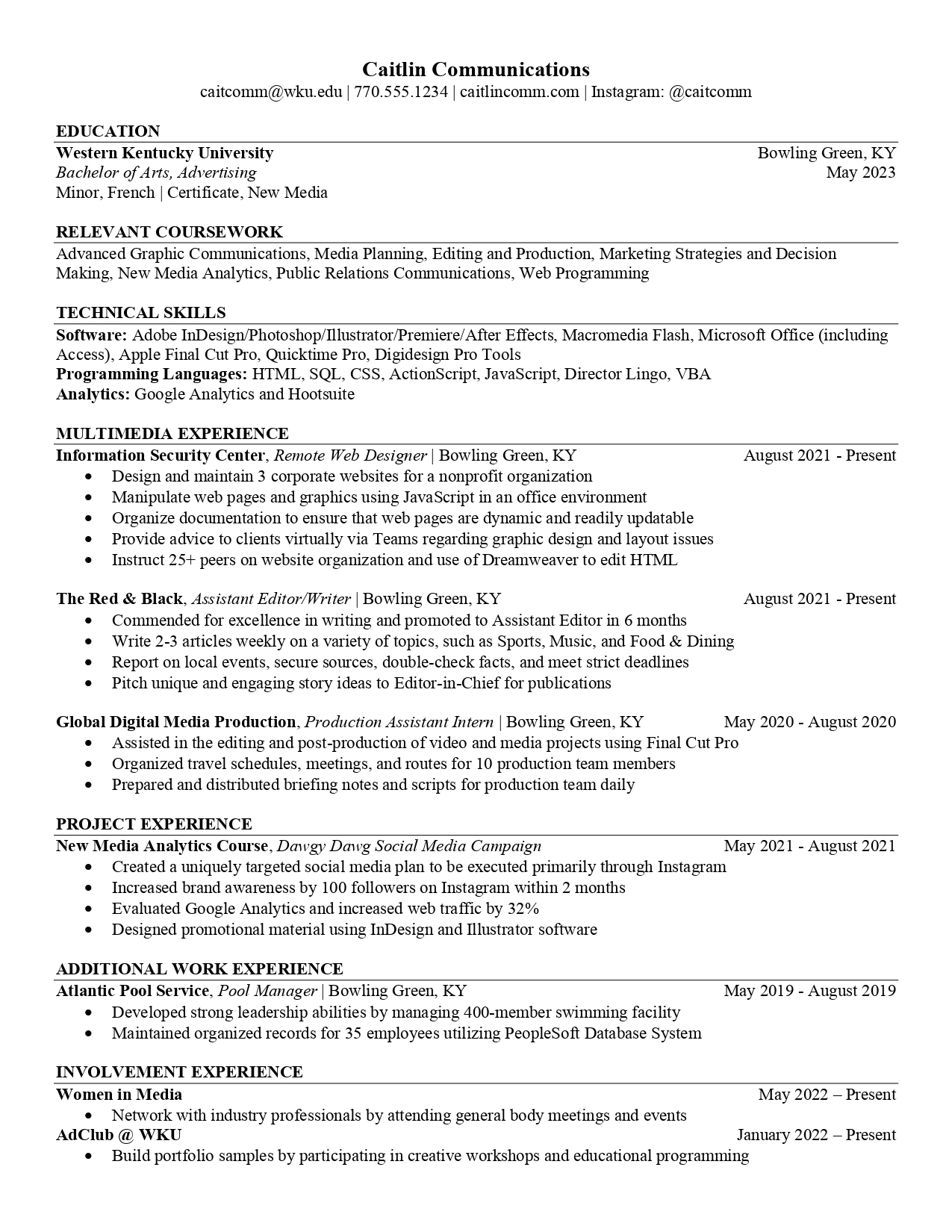 communications resume