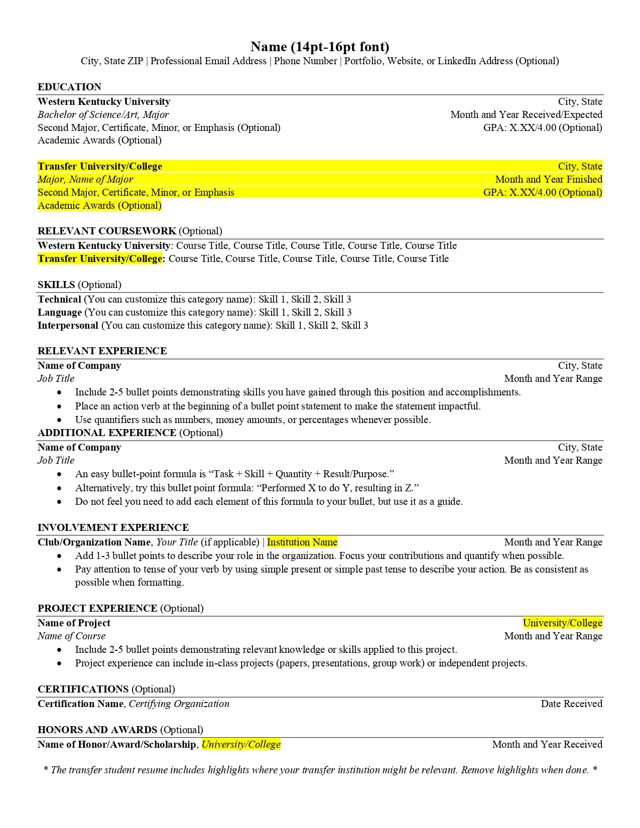 Transfer resume