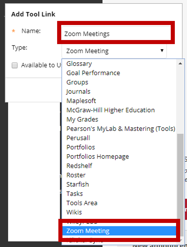 ZOOM course menu link in Blackboard ZOOM course menu link in Blackboard