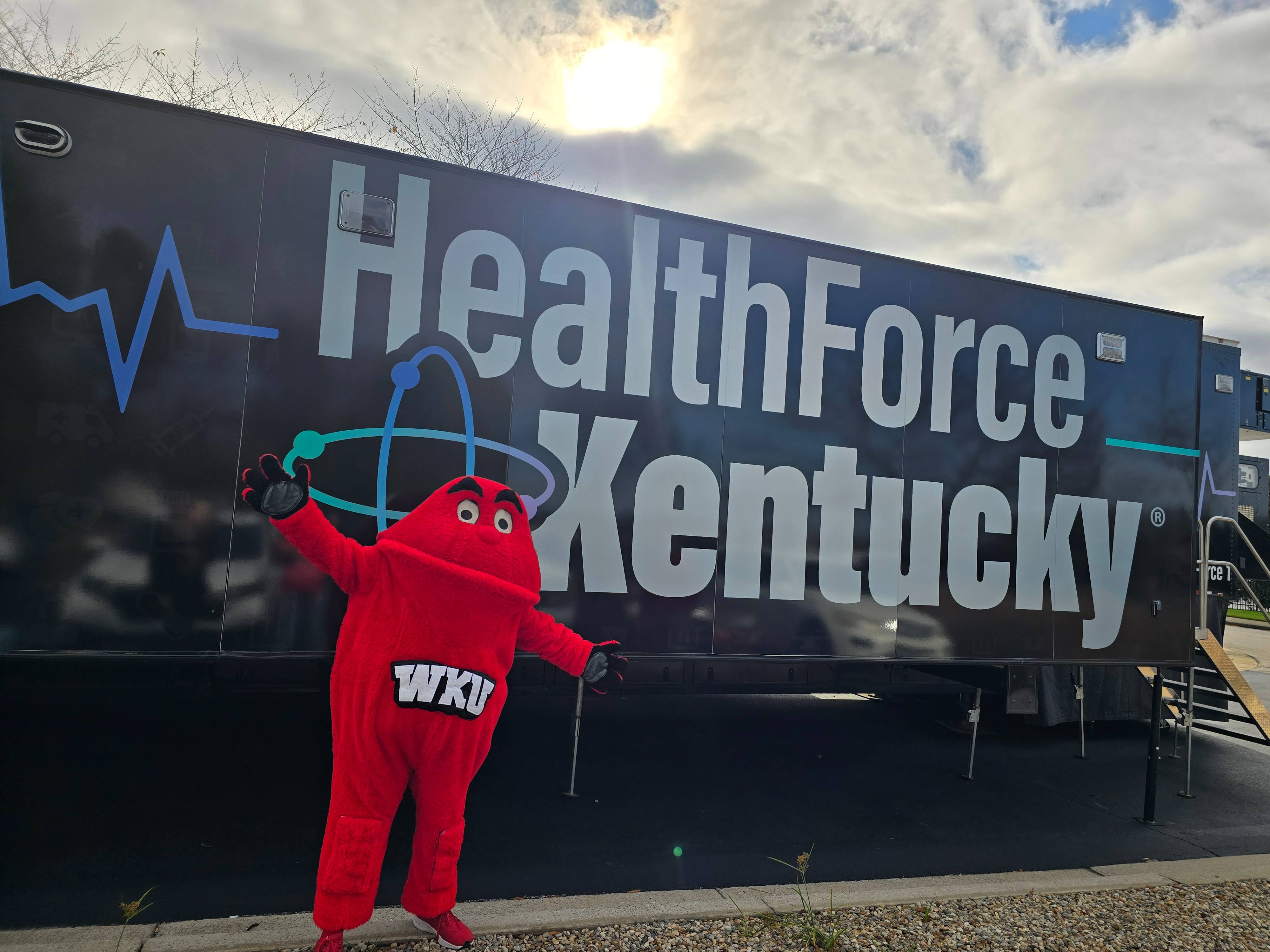 Big Red in front of Health Force KY Big Red in front of Health Force KY