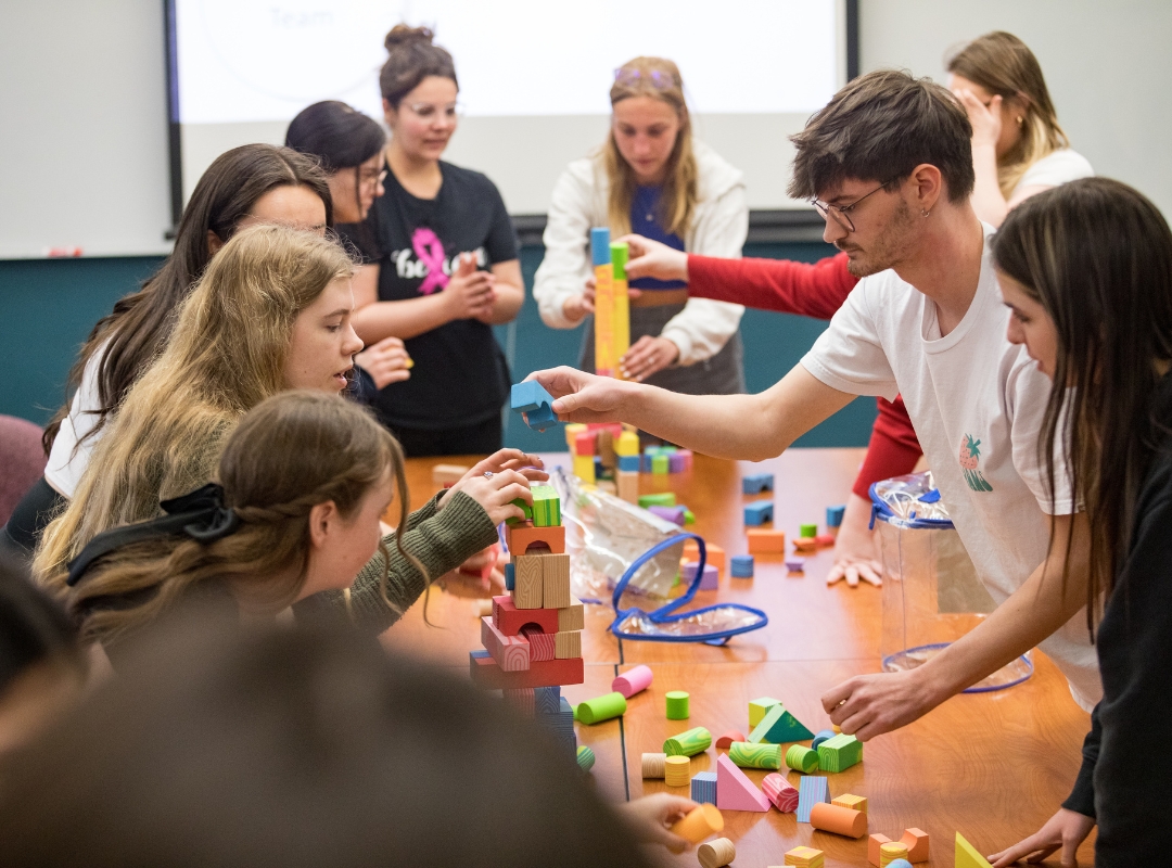 Students doing a team working activity