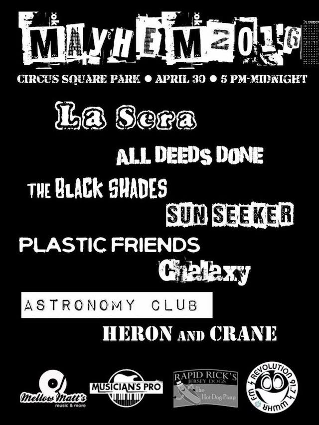 Mayhem 2016. Saturday, April 30. 5pm-midnight. Circus Square Park. Proceeds benefit the Rainhill Equine Facility.