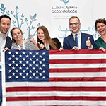 The 2019 QatarDebate team Lhousseine Guerwane, Kassidy Orrender, Madi Crawford, Noah Stevens, Keightley Dudgeon at the Int’l Universities Championship in Doha, Qatar