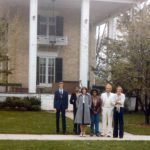 May 1979, (l-r) Scott Miller, Archie Beck, Carla Patterson (now Reagan), Tuwanda Coleman (now Shaw), Richard Paine, and Vance Riley outside Green Shutters Restaurant, Whitewater, WI, for NFA national tournament