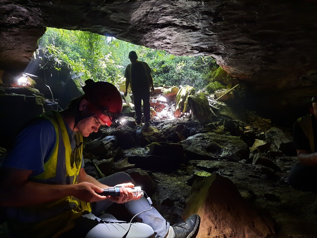 Students in cave