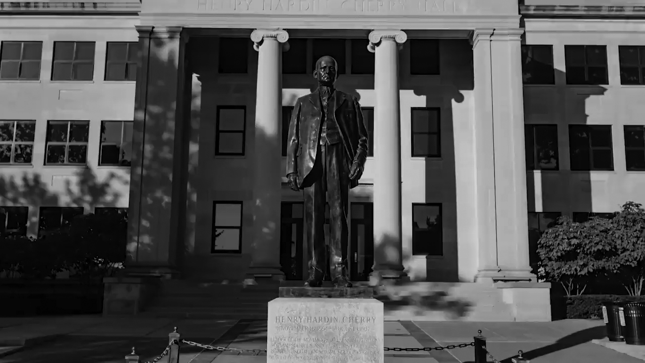 An aerial view of Van Meter Hall at Western Kentucky University