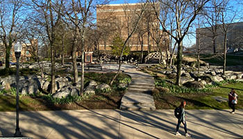 Student walking on campus