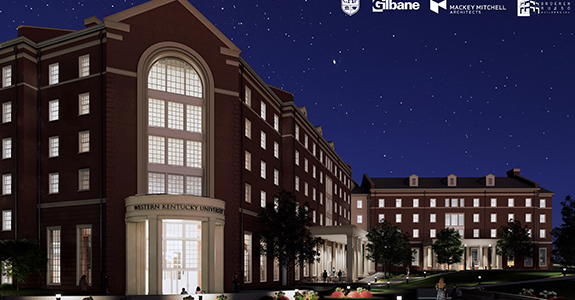 New hall exterior entrance at night