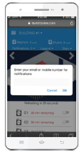 Set laundry text or email alerts