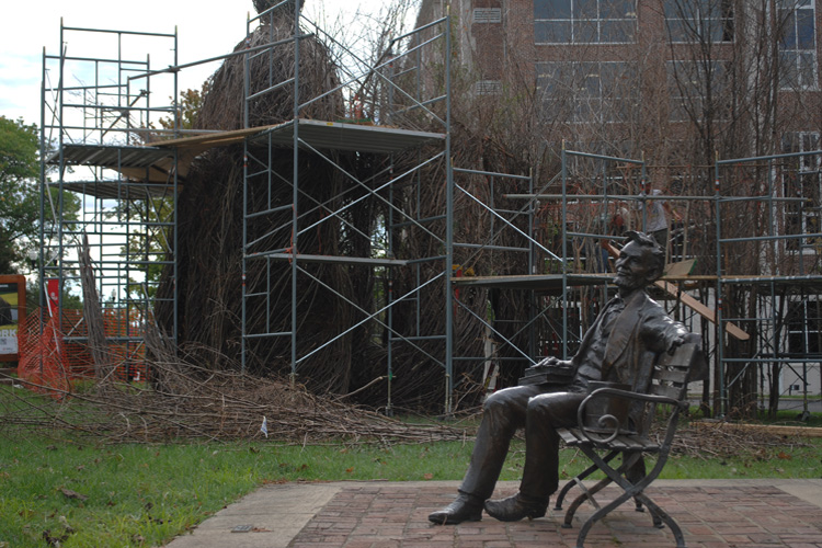 Abe watching over construction