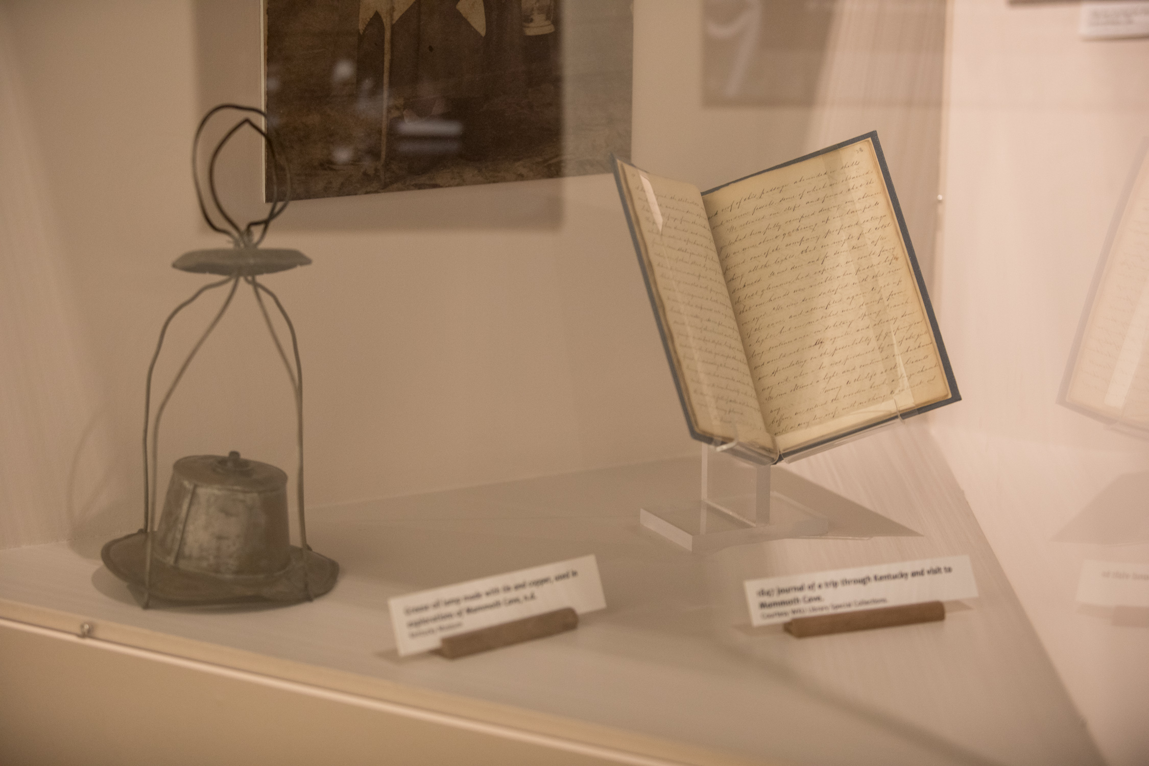 Lantern and a journal from Mammoth Cave explorers