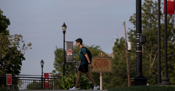 Student walking on campus