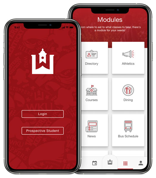 The iWKU App displayed on two cell phones