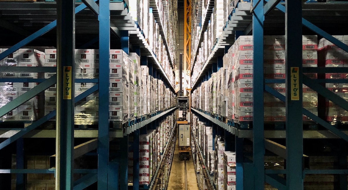 Photo of shelves of merchandise. 