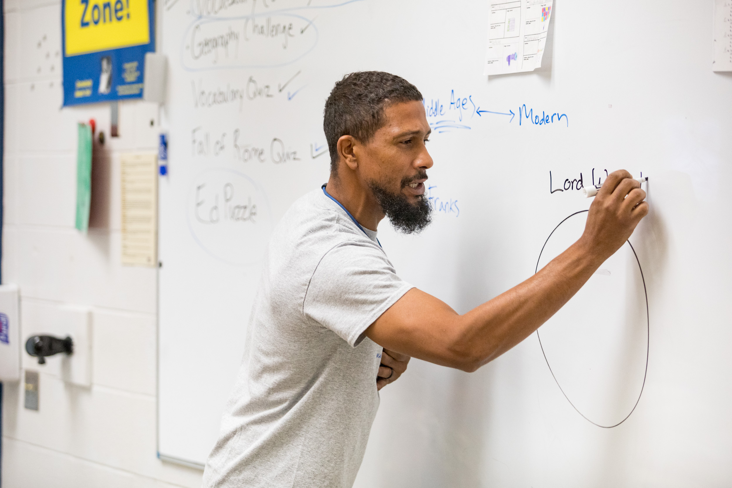 teacher at white board