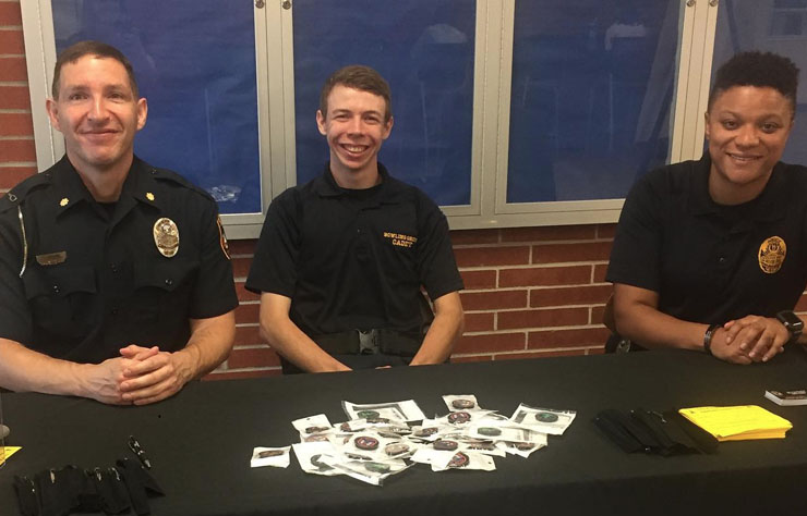 Policemen at a table.