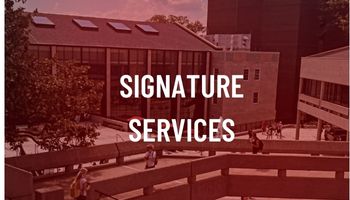 View of The Commons with the words "Signature Services" in front.