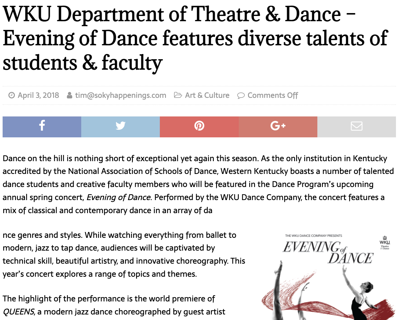 Evening of Dance News