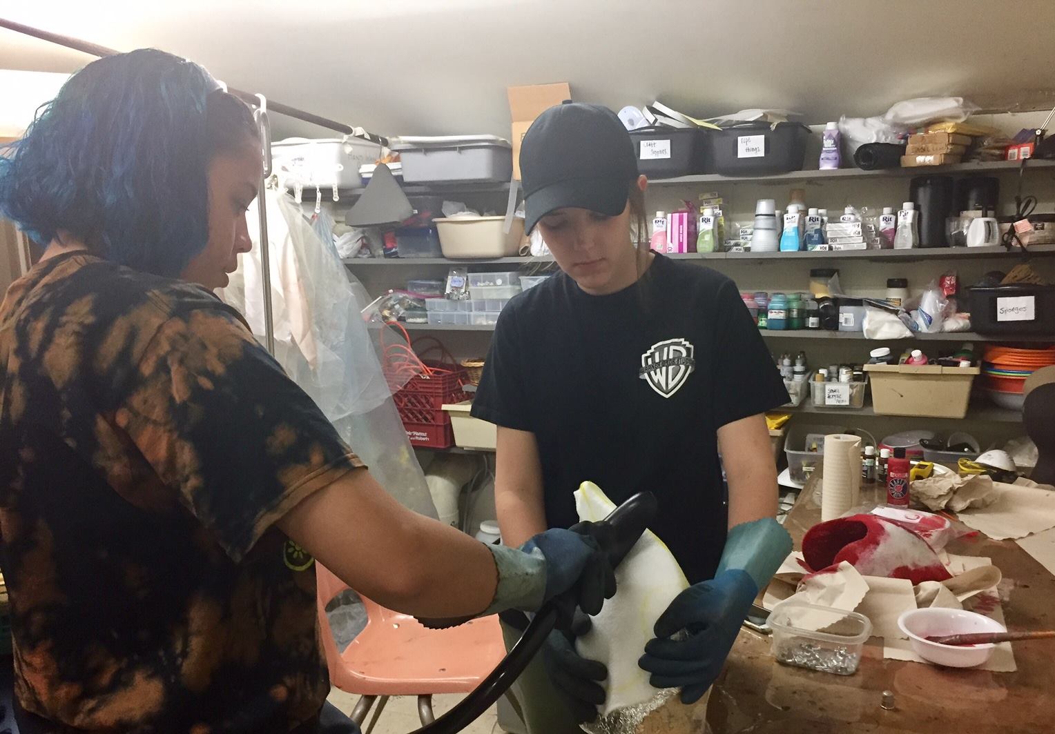 Steaming fosshape into headpieces — with Courtlyn Grace McCain and Jada Morris.