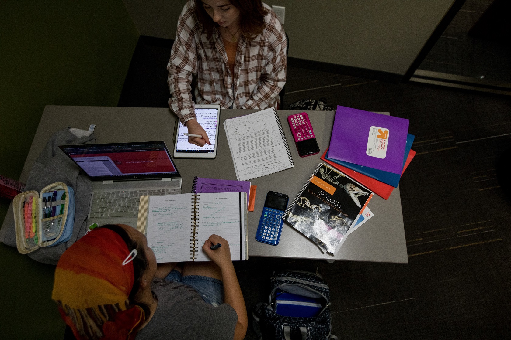 Two students studying in a room