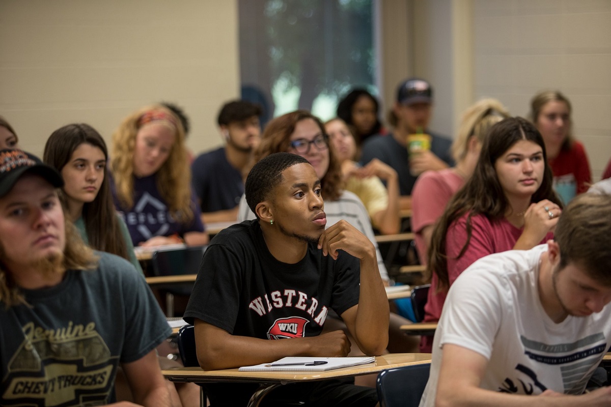 Students in desks during class